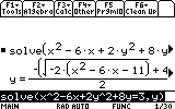 This image shows the solution to the equation:  x² - 6x + 2 y² + 8y = 3